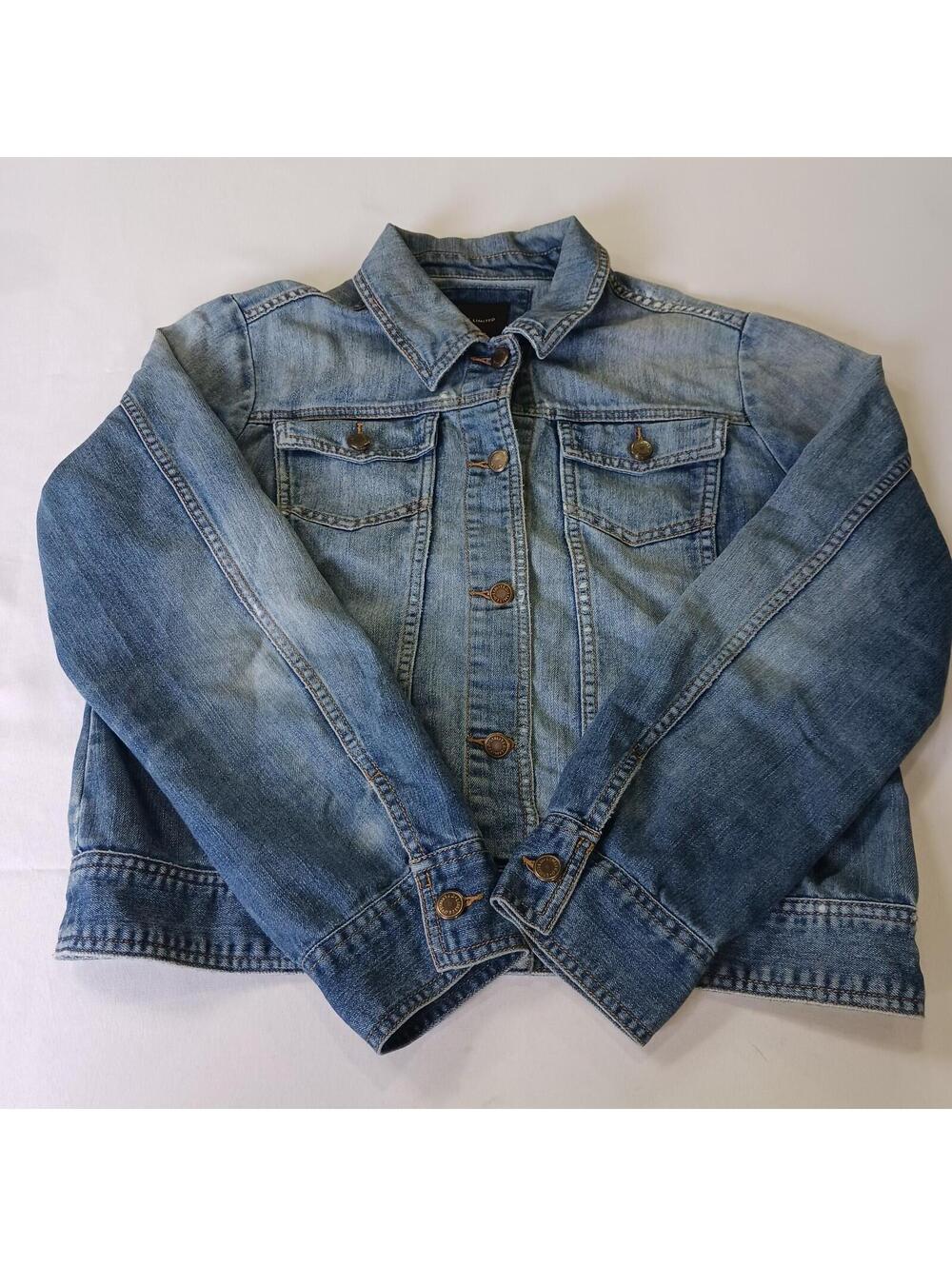 The Limited Women’s Blue Distressed Denim Button Up Jean Jacket Size Large
